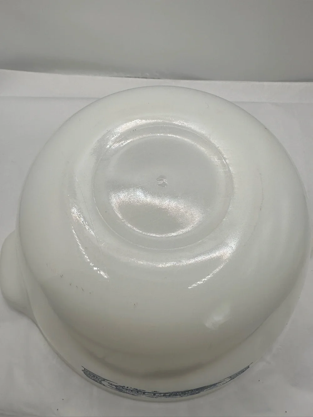 Vintage Currier & Ives White Milk Glass Mixing Bowl with Blue Train Motif